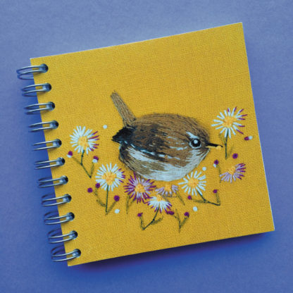 Wren with daisies mini notebook
