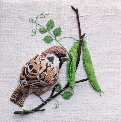 Sparrow with peapod