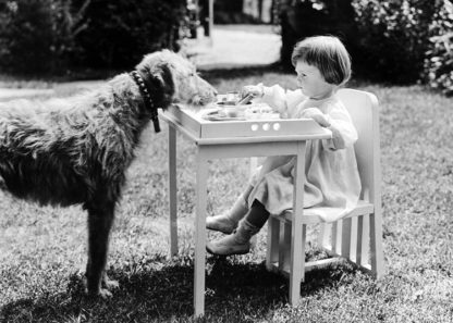 Girl & Dog at table