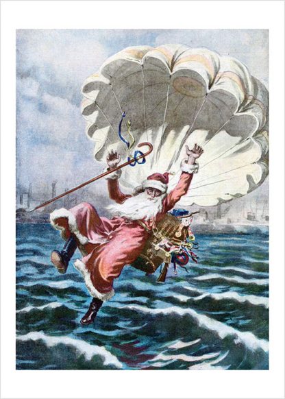 Father Christmas parachuting into sea