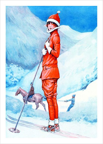 Woman wearing orange ski-suit