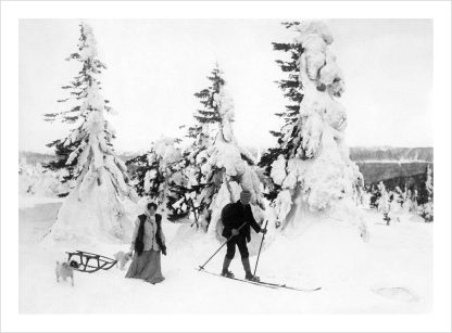 Couple skiing home