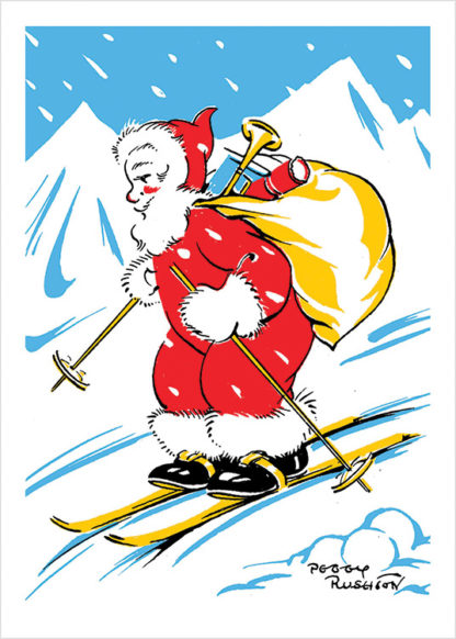 Santa on skis with sack of toys