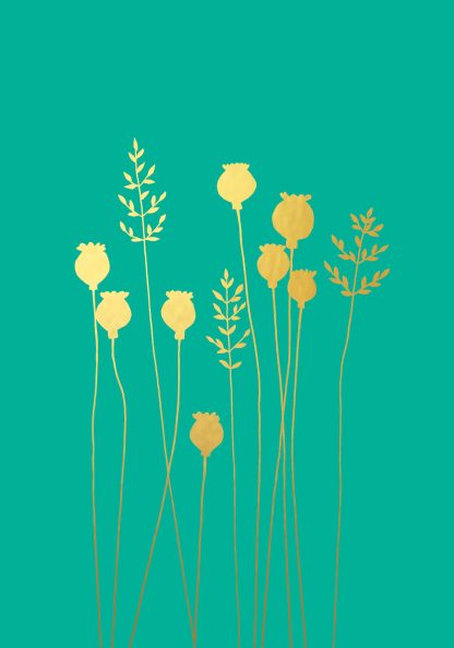 Poppyheads & Grass Gold  Greeting Card