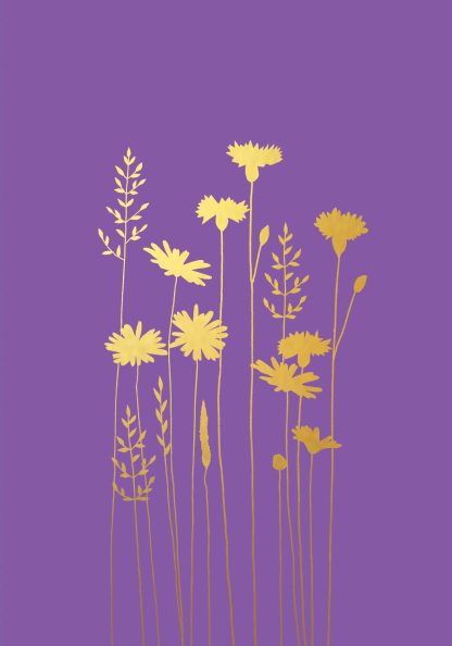 Cornflower & Daisies Blank Gold Greeting Card