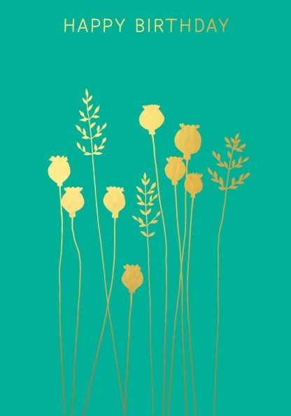 Poppyheads & Grass Birthday Gold  Greeting Card