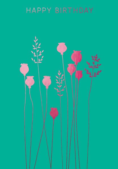 Poppyheads & Grass Birthday Pink  Greeting Card