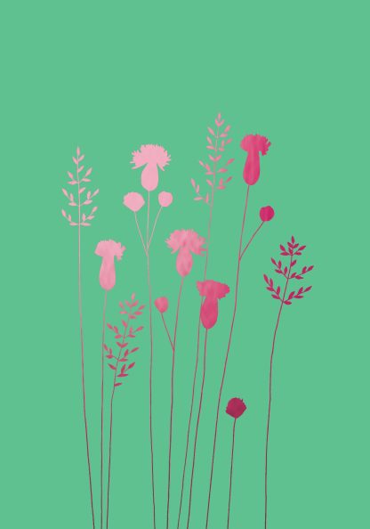 Thistles & Grass Blank Pink Greeting Card
