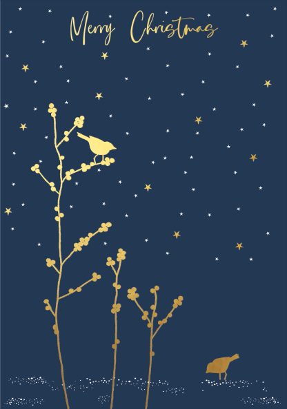 Berries & Birds Gold Foiled Christmas Card