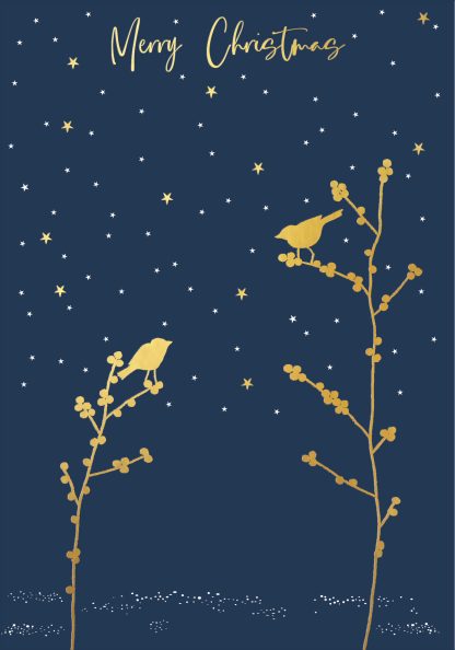 Berries & Two  Birds Gold Foiled Christmas Card