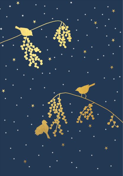 Birds & Winter Berries  Gold Foiled Christmas Card