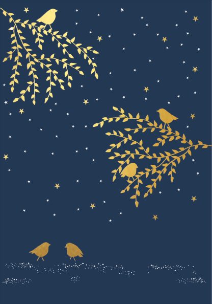 Robins in the Tree Gold Foiled Christmas Card