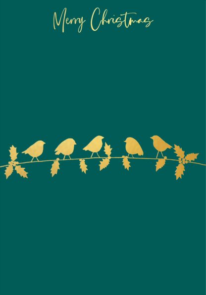 Robins on a Branch Gold Foiled Christmas Card