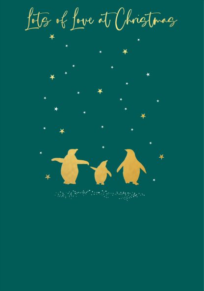 Three Penguins Gold Foiled Christmas Card