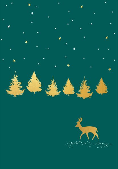 Stag & Trees Gold Foiled Christmas Card