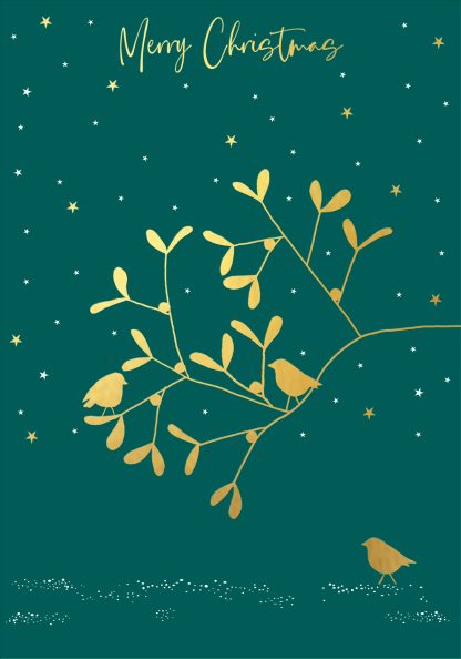 Mistletoe Branch Gold Foiled Christmas Card