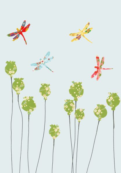 Dragonflies & Poppyheads Greeting Card
