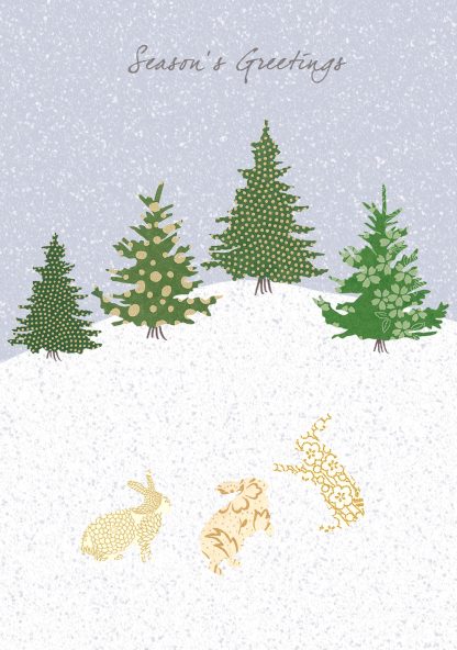 Thee Snow Hares Greeting Card