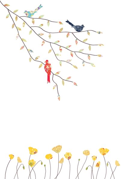 Three Birds & Poppies Greeting Card