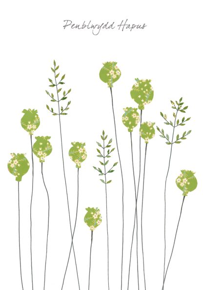 Poppyheads & Grass Penblwydd Hapus (Happy Birthday)