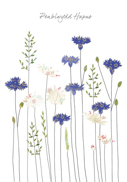 Cornflowers & Daisies Penblwydd Hapus (Happy Birthday)