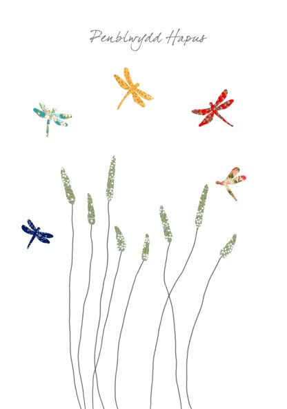 Dragonflies & Grass Penblwydd Hapus (Happy Birthday)