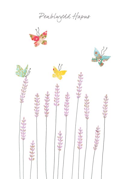 Lavender & Butterflies Penblwydd Hapus (Happy Birthday)