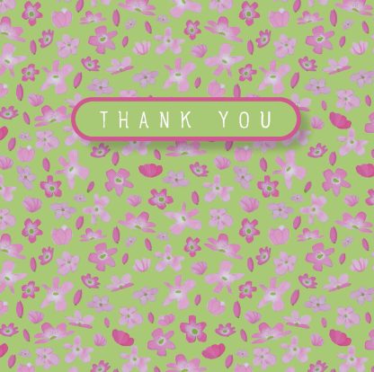 Pink flowers thank you mini card